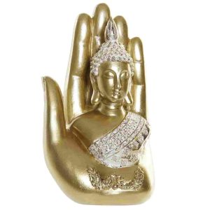 Figura resina 11x7x18 buda mano dorado